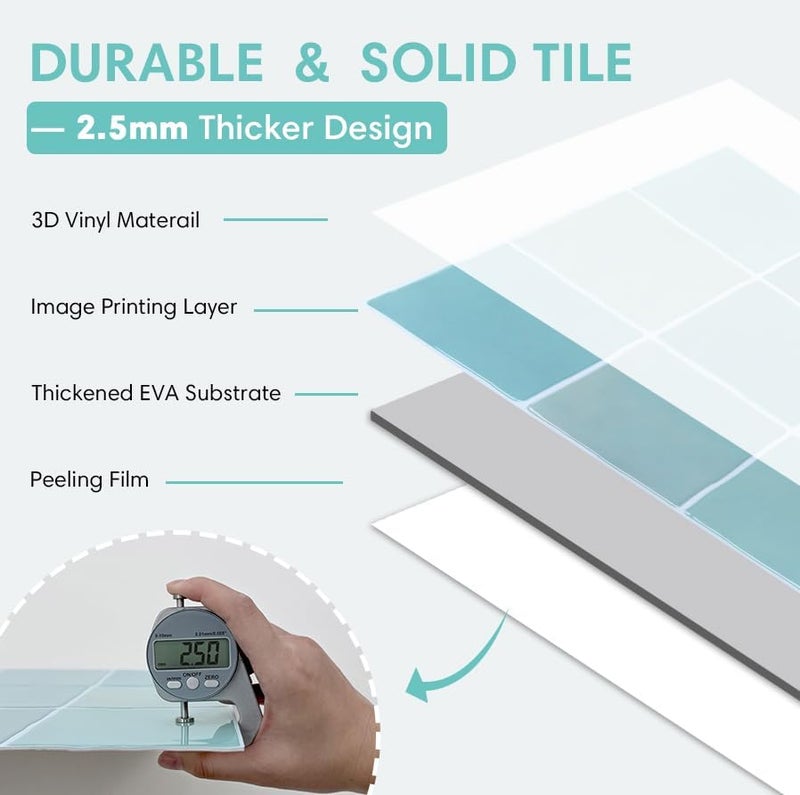 Commomy Thicker Peel and Stick Tiles - 10 pcs of 12" x 12" - 3D Adhesive Square Peel and Stick Tiles Backsplash for Kitchen, Bathroom, Removable, Waterproof, Vinyl Wall Tile - Image 3